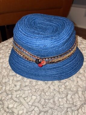 Giovannio Blue Woven Adjustable Dress Bucket Hat with Multicolor Trim